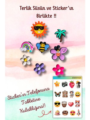 Birikiyedi Jibbitz Terlik Süsü 8'li Set Delikli Terliklerle Uyumlu/çiçek,güneşkelebek