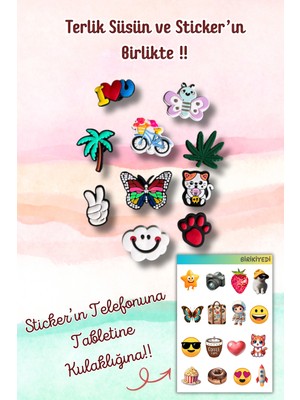 Birikiyedi Jibbitz Terlik Süsü 10'lu Set Delikli Terliklerle Uyumlu/bulut,ı Love You,kedicik Figürlü