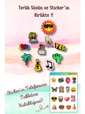 Birikiyedi Jibbitz Terlik Süsü 10'lu Set Delikli Terliklerle Uyumlu/güneş,yes,nota Figürlü