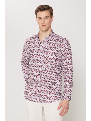 Altınyıldız Classics %100 Pamuk Slim Fit Dar Kesim Düğmeli Yaka Baskılı Gömlek
