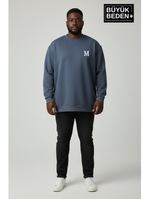 Superlife Kadın Büyük Beden M Baskılı Bisiklet Yaka Ince Sweatshirt SPR26BSWK956-13