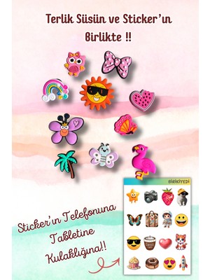 Birikiyedi Jibbitz Terlik Süsü 10'lu Set Delikli Terliklerle Uyumlu/güneş,kurdele,kelebek Figürlü