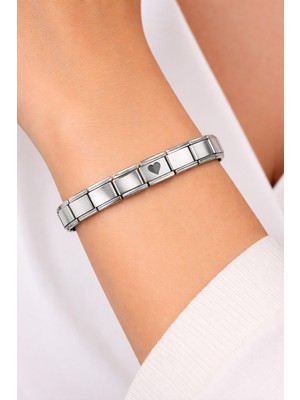 Feedback Kalp Detaylı Çelik Bileklik – Paslanmaz Çelik Italyan Model Şık Bilezik