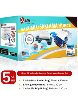 PremiumPort 5'li Mega Boy Vakumlu Saklama Poşet Seti, Çok Amaçlı ve Pratik Kullanım