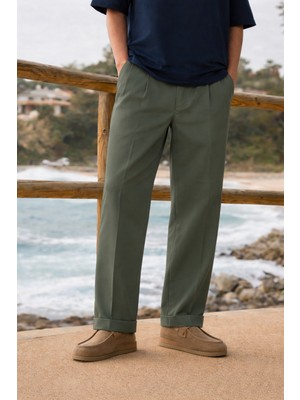 Damga Erkek Trend Basic Bol Paça Haki Kumaş Pantolon