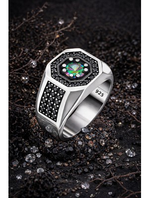 Siset Gümüş 925 Ayar Mistik Topaz  Taşlı  Erkekgümüş  Yüzük