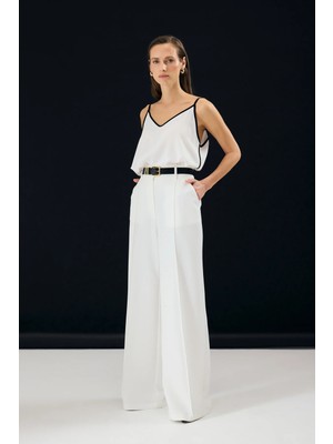 Sateen Kemer Detaylı Pantolon - Ekru