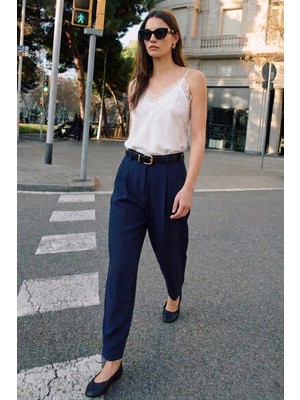 Sateen Talia Havuç Pantolon - Lacivert