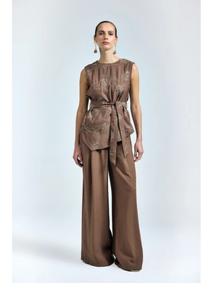 Sateen Dina Pantolon - Kahve
