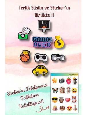 Birikiyedi Jibbitz Terlik Süsü 8'li Set Delikli Terliklerle Uyumlu/araba,pota,fotoğraf Makinesi,dolar