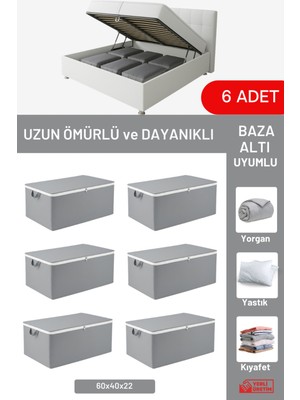 PremiumPort 6'lı Set Antrasit Büyük Boy Baza ve Çekyat Altı Hurç (65X45X22 Cm)