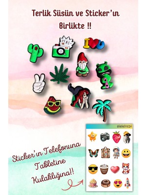 Birikiyedi Jibbitz Terlik Süsü 10'lu Set Delikli Terliklerle Uyumlu/karpuz,uzaylı,deniz Kızı