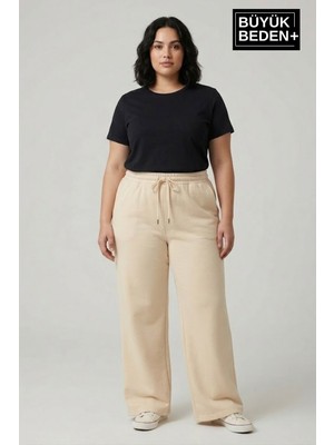 Superlife Kadın Büyük Beden Bol Paça  Yüksek Bel Lastikli Salaş Eşofman Altı SPR26BEA988