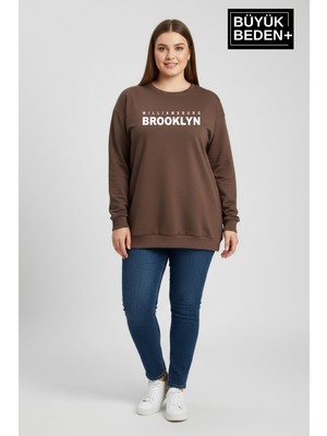 Superlife Kadın Büyük Beden Willams Brooklyn Baskılı Bisiklet Yaka Ince Sweatshirt SPR26BSW956-16