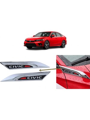 MiraLive Honda Civic Fe1 2022 ve Sonrası Uyumlu Çamurluk Üstü Ventil Dekoru Seti Krom
