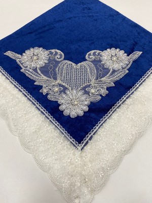 PremiumPort Kadife Fransız Güpürlü Dantel Inci Işlemeli Çeyizlik Lüks Bohça