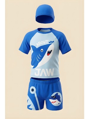 Modanino Erkek Çocuk 3'lü Mayo Takımı (Şort+Üst Mayo+Bone) 3-12 Yaş 12593B