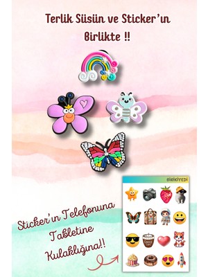 Birikiyedi Jibbitz Terlik Süsü 4'lü Set,delikli Terlik Uyumlu/kelebek Gökkuşağı Figürlü