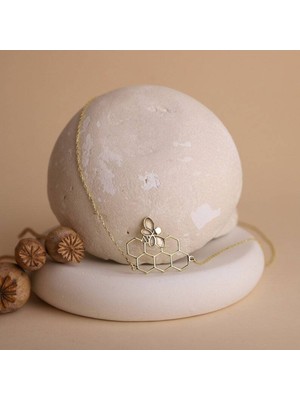 PremiumPort 925 Ayar Bal Peteği Kolye, Şık Altın Kaplama Takı