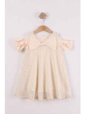 Joy Kids Kız Çocuk %100 Pamuk Astarlı Lüx Elbise (2-5yaş) (Krem)