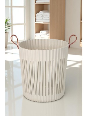 PremiumPort Şık Deri Görünümlü Banyo ve Mutfak Kirli Sepeti, Kulplu Organizer