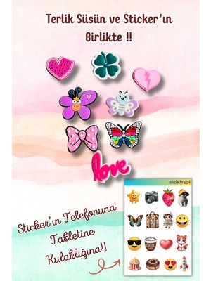 Birikiyedi Jibbitz Terlik Süsü 8 Li Set Delikli Terlik Uyumlu/kalp,kelebek,yonca Figürlü