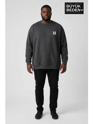 Superlife Erkek Büyük Beden M Baskılı Bisiklet Yaka Ince Sweatshirt SPR26BSW956-13