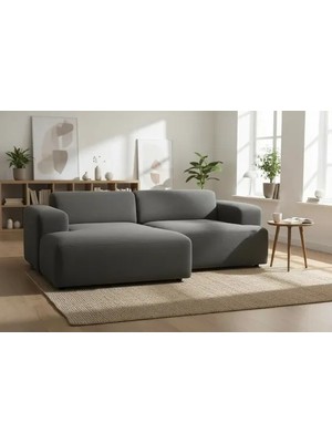 Vivense Elsa Keten Mini Köşe Koltuk, Sol Köşe, Antrasit