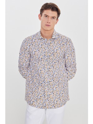 Altınyıldız Classics Pamuklu Slim Fit Dar Kesim Büyük Italyan Yaka Baskılı Gömlek