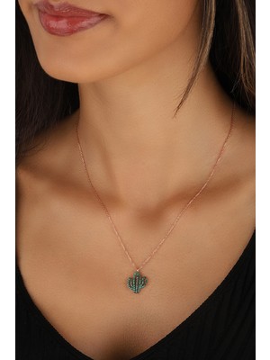 PremiumPort Yeşil Taşlı Kaktüs 925 Ayar Gümüş Kolye, Şık ve Zarif Takı