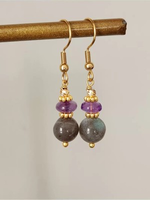 Home Doğaltaş Labradorit ve Ametist Çelik Küpe