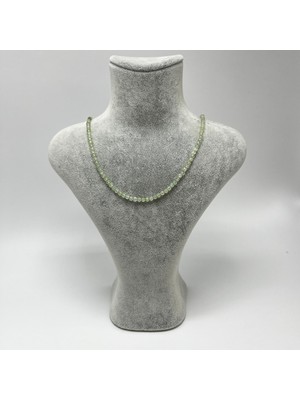 PremiumPort Doğal Prehnit Taşlı 4mm 925 Ayar Gümüş Kolye ve Uzatma Zinciri