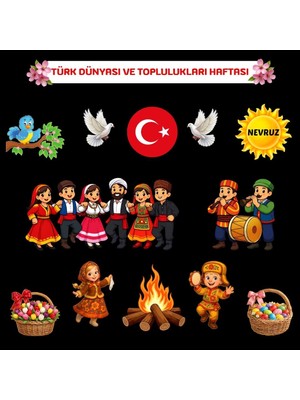 Ti Play Türk Dünyası ve Toplulukları Haftası ( Nevruz Bahar Bayramı) Panosu Figür Seti | Hazır Kesim