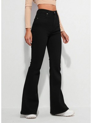 Lenithra Kadın Yüksek Bel Ispanyol Paça Power Likra Kot Denim Jean