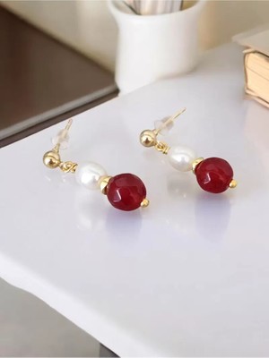 Home Doğaltaş Kırmızı Akik İncili Çelik Küpe