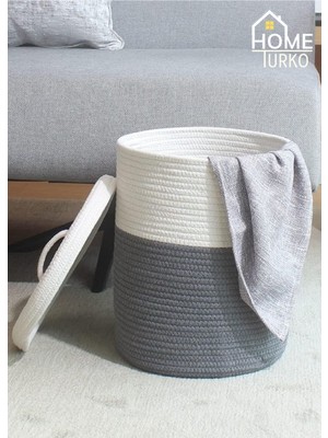 PremiumPort Doğal Jüt Kapaklı Çamaşır Sepeti, Düzenleyici ve Organizer Kulplu