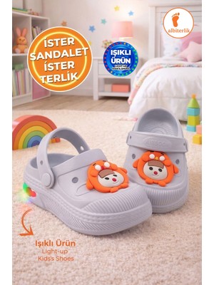 Albishoes Işıklı Çocuk Sandalet Terlik Önü Kapalı Havuz Okul Kreş Günlük Unisex Sandalet Terlik