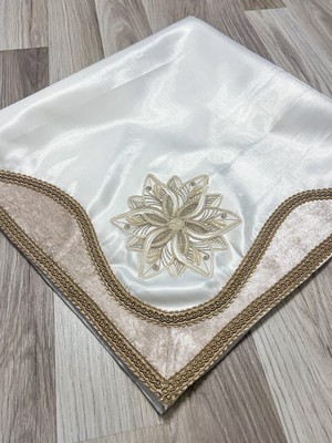 PremiumPort Kadife ve Saten Işlemeli, Fransız Güpürlü, Şık Bohça Seti