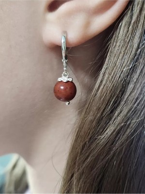 Home Kırmızı Jasper Taşı Gümüş Kaplama Küpe