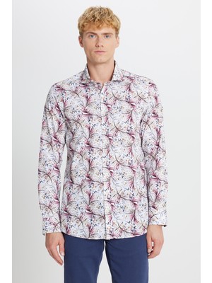 Altınyıldız Classics %100 Pamuk Slim Fit Büyük Italyan Yaka Baskılı Gömlek