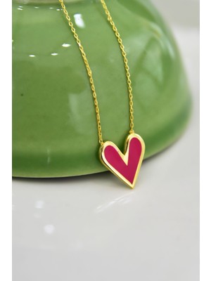 PremiumPort Koyu Pembe Mineli 925 Ayar Gümüş Kalp Kolye, Şıklık ve Zarafet Sunar