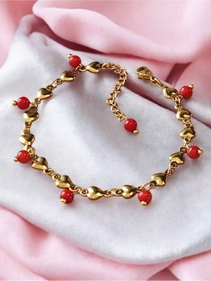 Home Doğaltaş Mercan Taşı Çelik Bileklik