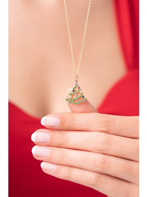 PremiumPort Altın Renk Çam Ağacı Tasarımlı Kadın Kolye, Şık ve Zarif Takı