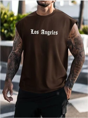 Punix Punıx Büyük Beden Bıg Sıze Özel Tasarım Italık Los Angeles Baskılı Yazlık Kolsuz Erkek Battal  T-Shırt