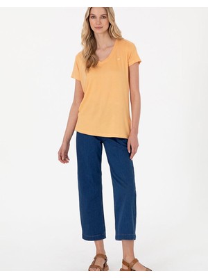 U.s. Polo Assn.turuncu Kadın V Yaka Comfort Fit T-Shirt DMK.CIYOSEL25