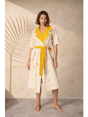 Ellia Soft Lemon Dream Kadın Yazlık %100 Pamuk Müslin Dokuma Sabahlık