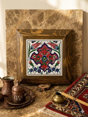 Anka Select Ahşap Çerçeveli El Yapımı Modern Çini Karo Tablo - Dekoratif Konsol Objesi 16X16