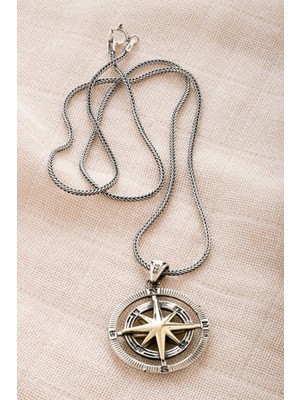 PremiumPort 925 Ayar Gümüş Pusula Unisex Kolye, Şık ve Zarif Tasarım