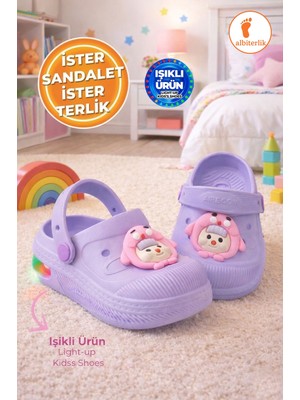 Albishoes Işıklı Çocuk Sandalet Terlik Önü Kapalı Havuz Okul Kreş Günlük Unisex Sandalet Terlik