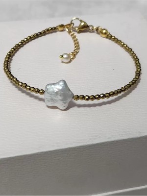 Home Hematit Ve Yıldız Barok İncili Minimal Bileklik